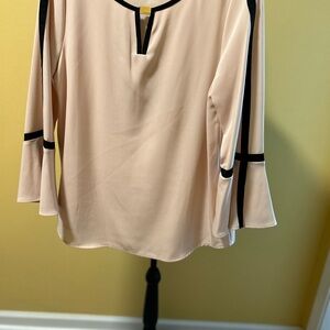 Calvin Klein Cream and Black Bell Sleeve Blouse